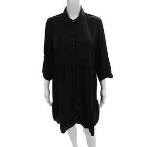 Ripe Women Shirt Dress Black Linen Collared 3/4 Sleeve Maternity Size M